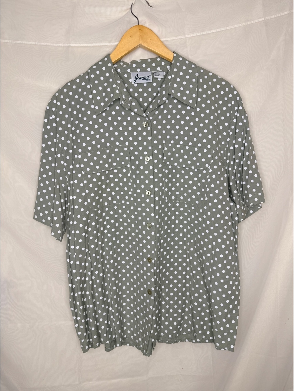 90s Sage Green Polka Dot Button Up Vintage Joanna Size L